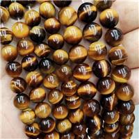 Natural Tiger Eye Stone Beads A-Grade Yellow Smooth Round, approx 6mm dia [GAM56-6MM]