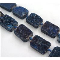 druzy quartz bead, rectangle, blue electroplated, approx 17x22mm [GASA1459]