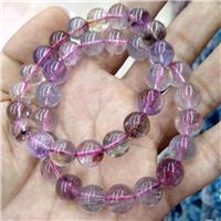 purple Super 7 Crystal Quartz Bracelet, Stretchy, round, approx 8mm dia [GB11012-8MM]