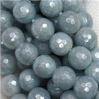 dyed Aquamarine beads, faceted round, light electroplated, approx 8mm dia [GB11055-8MM]