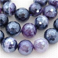 purple striped Agate beads with electroplated, faceted round, approx 8mm dia [GB11159-8MM]