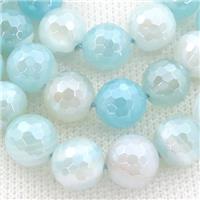 lt.blue striped Agate beads with electroplated, faceted round, approx 10mm dia [GB11160-10MM]