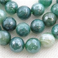 green striped Agate beads, faceted round, light electroplated, approx 8mm dia [GB11351-8MM]