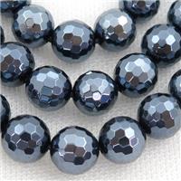 Natural Black Agate Beads Faceted Round Light Electroplated, approx 12mm dia [GB11426-12MM]