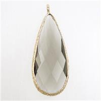 smoky crystal glass pendant, teardrop, gold plated, approx 15-33mm [GM10730]