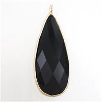 black crystal glass pendant, teardrop, gold plated, approx 15-33mm [GM10731]