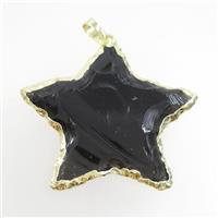 hammered black Obsidian star pendant, gold plated, approx 30mm [GM10741]