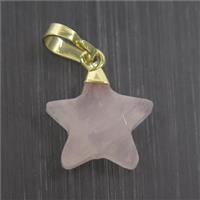 Rose Quartz star pendant, gold plated, approx 12mm dia [GM10750]