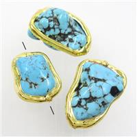 blue Magnesite Turquoise nugget beads, freeform, gold plated, approx 15-30mm [GM10817]