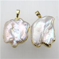 white pearl pendant, freeform, gold plated, approx 23-35mm [GM11836]