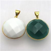 mixed cat eye glass circle pendant, mixed, approx 30mm dia [GM12980]