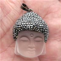 clear Crystal Glass Buddha pendant pave rhinestone, matte, approx 30-35mm [GM13836]