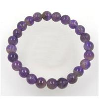 round purple Amethyst bead bracelet, stretchy, approx 8mm, 60mm dia [GMBR167]