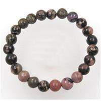 round Chinese Rhodonite bead bracelet, stretchy, approx 8mm, 60mm dia [GMBR178]