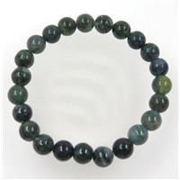 green Moss Agate bead bracelet, round, stretchy, approx 8mm, 60mm dia [GMBR194]