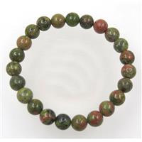 green Unakite bead bracelet, round, stretchy, approx 8mm, 60mm dia [GMBR202]