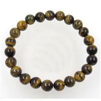 yellow tiger eye stone bead bracelet, round, stretchy, approx 8mm, 60mm dia [GMBR203]