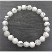 white howlite turquoise bead bracelet, round, stretchy, approx 8mm, 60mm dia [GMBR205]