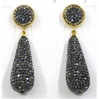 resin earring pave white rhinestone, teardrop, approx 15x33mm [GMER076]
