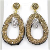 resin earring pave yellow rhinestone, approx 30-43mm [GMER081]