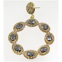 silver crystal glass earring paved rhinestone, approx 45mm dia [GMER093]