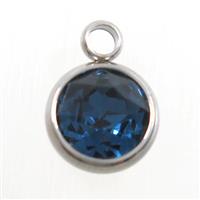 crystal glass pendant, sapphire, stainless steel, approx 10mm dia [GMPD10132]