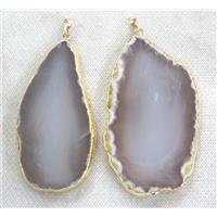 gray agate slice pendant, freeform, gold plated, approx 20-70mm [GMPDA5692]