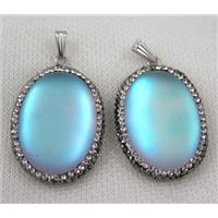 Moonlight oval pendant pave rhinestone syntactic with crystal, matte, Blue, approx 25-33mm [GMPDA6055]