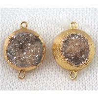 champagne druzy quartz connector, flat round, gold plated, approx 16mm dia [GMPDA6585]