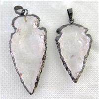 hammered Clear Quartz arrowhead pendant, black plated, approx 20-50mm [GMPDA7560-L]