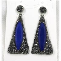 blue crystal glass earring paved black rhinestone, approx 25-50mm, 10mm [GMPDA7726]