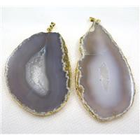 gray agate druzy slice pendant, geode, freeform, gold plated, approx 20-70mm [GMPDA7938]