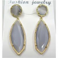 gray cat eye stone earring, approx 10x10mm, 14x28mm [GMPDA8433]
