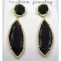 black cat eye stone earring, approx 10x10mm, 14x28mm [GMPDA8435]