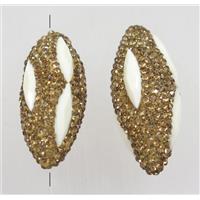 Clay rice beads paved yellow rhinestone with crystal galss, approx 15x35mm [GMPDA9481]