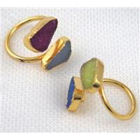 agate druzy ring, mix color, copper, gold plated, approx 10-22mm [GMRG203]