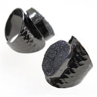 black Druzy Agate Ring, copper, black plated, approx 15-22mm [GMRG386]