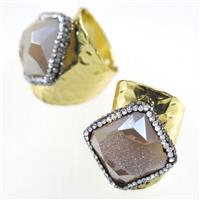champagne Druzy Agate geode copper Ring pave rhinestone, gold plated, approx 20-25mm [GMRG424]