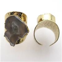 gray Agate Druzy Rings, copper, gold plated, approx 20-30mm, 20mm dia [GR10075]