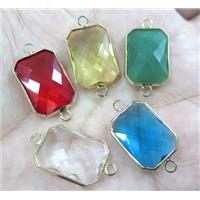 Chinese crystal glass connector, faceted rectangle, gold plated, approx 13x18mm [GSICC983-13X18MM]