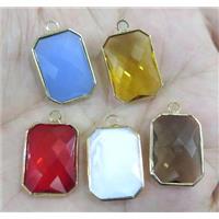 Chinese crystal glass pendant, faceted rectangle, gold plated, approx 10x14mm [GSICC992-10X14MM]