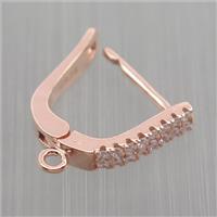 Sterling Silver Latchback Earrings pave zircon with loop, rose gold, approx 12mm [STS0314]