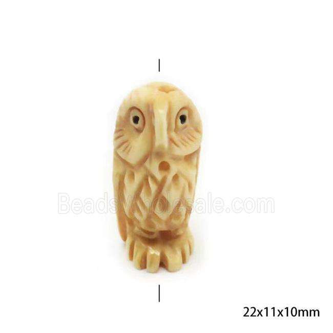 Yellow Bone Beads Owl Carved