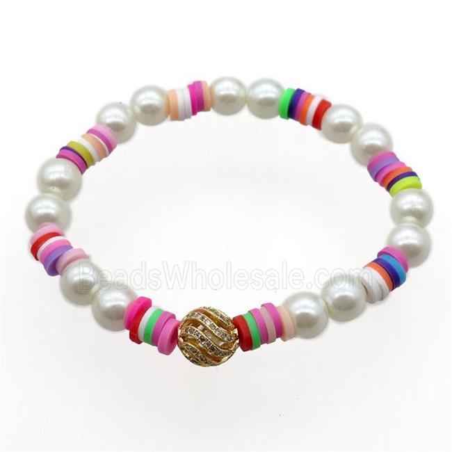 Polymer Clay Bracelet with Pearl Glass, stretchy
