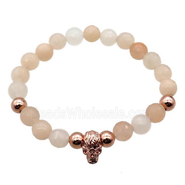 pink Aventurine Bracelet with skull, stretchy