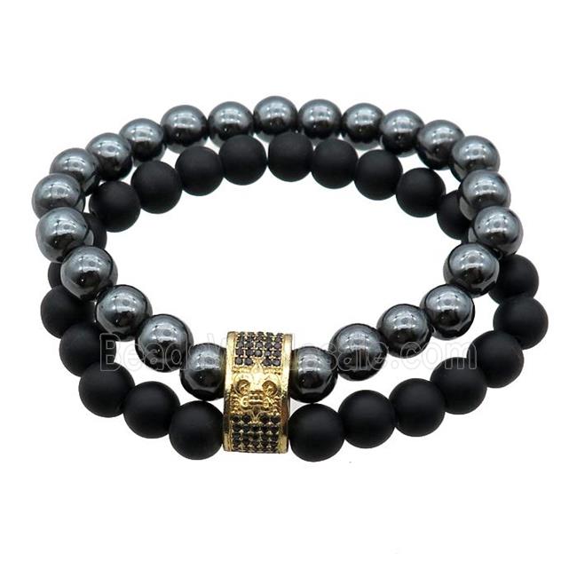 black onyx agate and hematite bracelet, stretchy