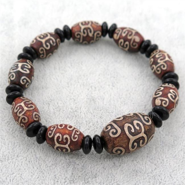 Dzi Agate Beaded Bracelet, stretchy