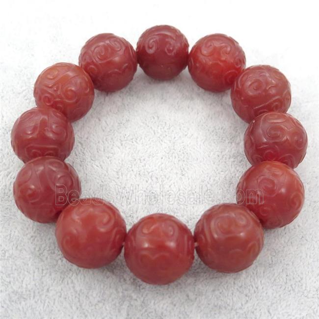 red carnelian agate beaded bracelet, stretchy