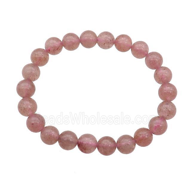 Pink Strawberry Quartz Bracelet Stretchy Round