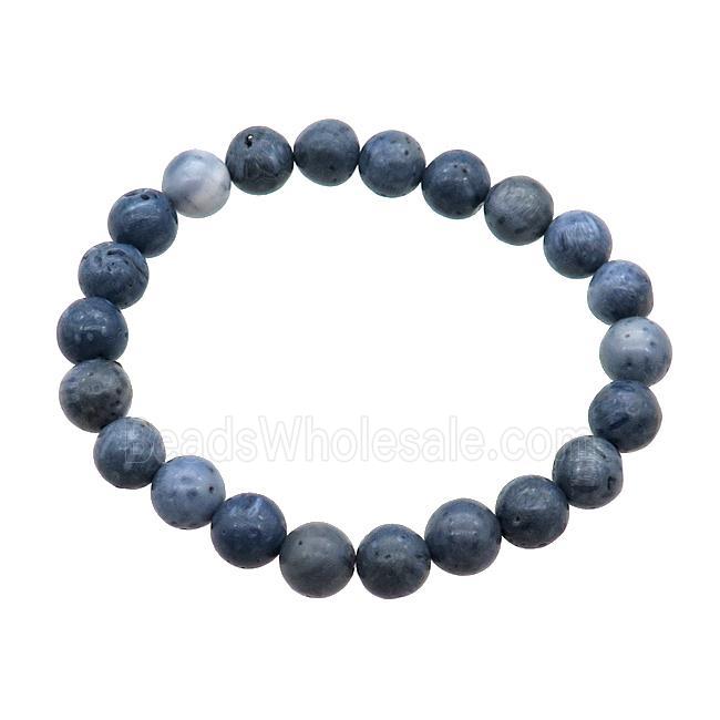Blue Coral Fossil Bracelet Stretchy Round